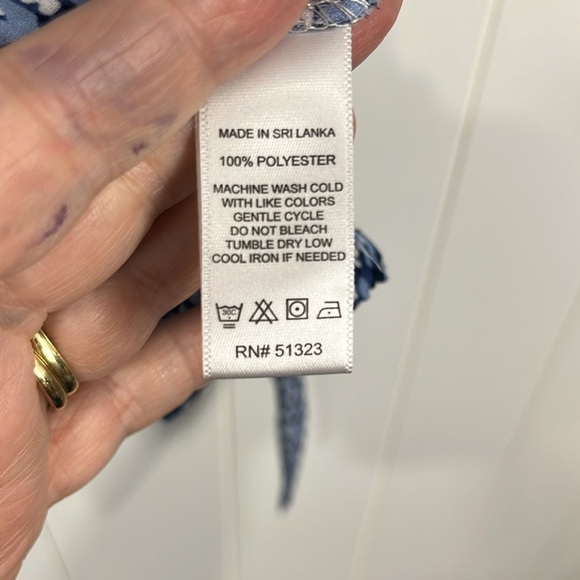 CeCe Women Blouse M Blue White Tier 3/4 Sleeves Stretch Waist w/Tie Off-Shoulder - Picture 6 of 11